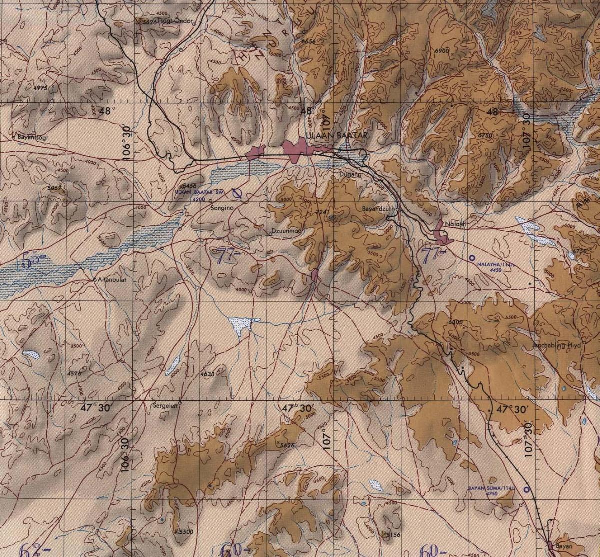 نقشہ منگولیا کے topographic