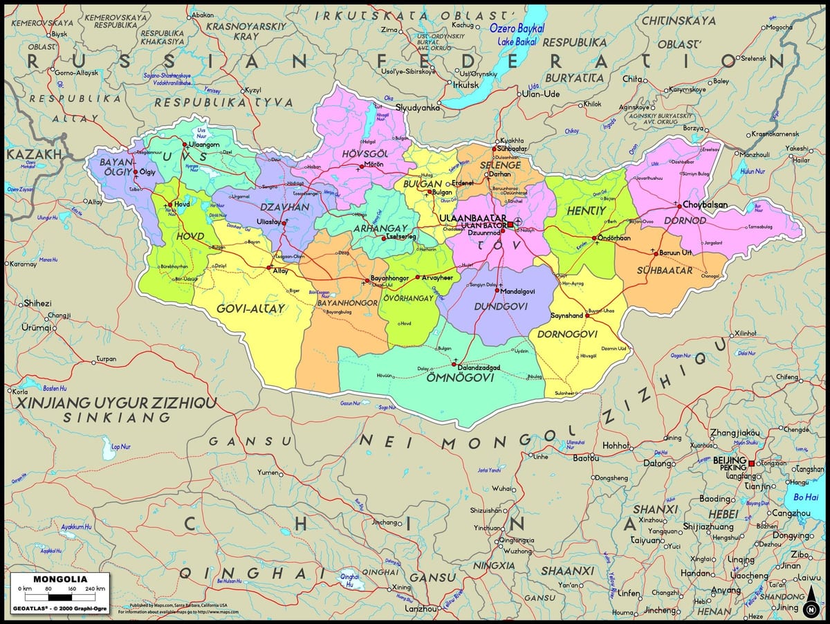 جسمانی نقشہ منگولیا کے