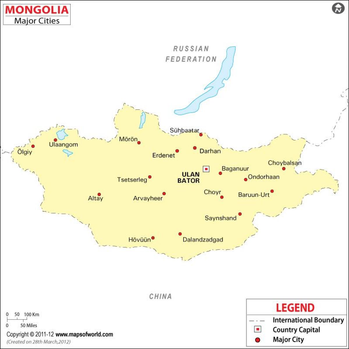 منگولیا کے ساتھ نقشہ شہروں